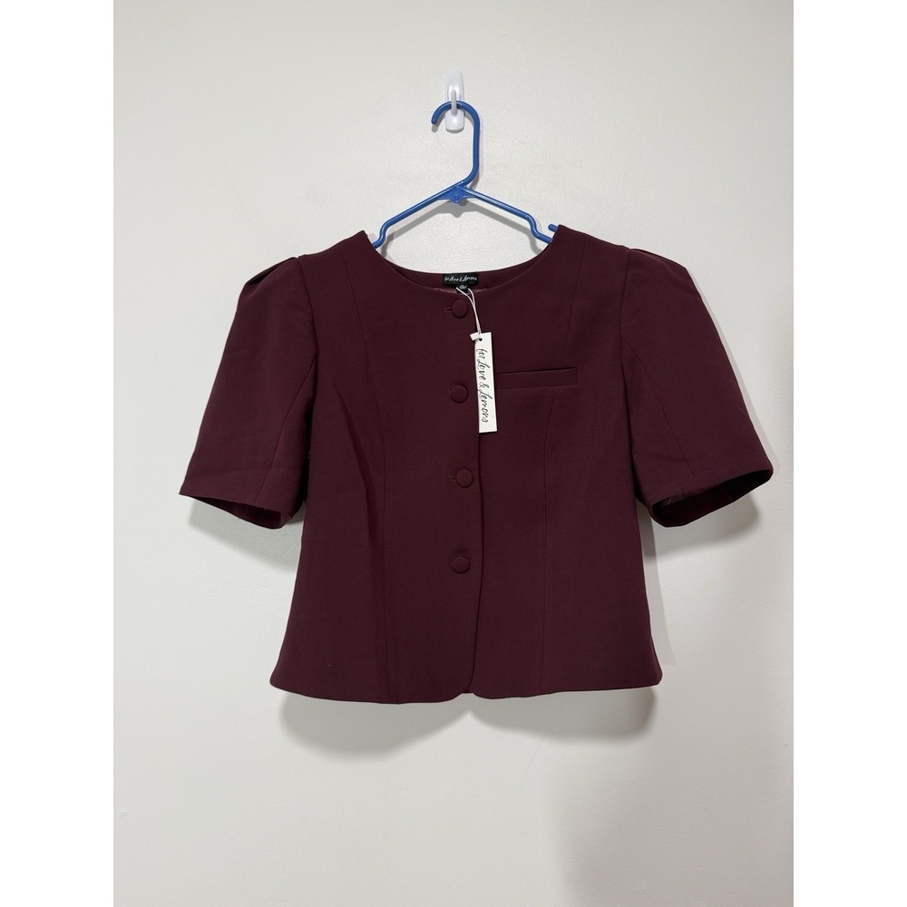 For Love & Lemons NWT Selena Burgundy Short Sleeve Blazer Top‎ Size XL - Picture 4 of 10